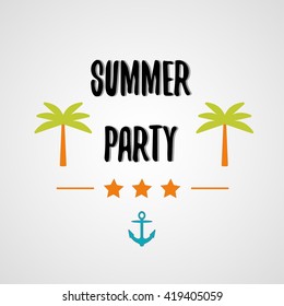 Summer party poster sign vector icon with palm trees, anchor and stars