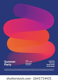 Summer Party Poster Template with 3D Abstract Spiral. Printable eps10 vector file