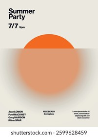 Summer Party Poster Template with Abstract Sunset Gradient Effect. Promotional Event Flyer or Leaflet. Eps10 printable file.