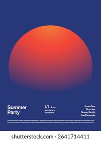Summer Party Poster Template with Abstract Gradient Sunset. Printable eps10 vector file