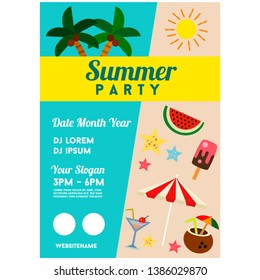 summer party poster template coconut tree vector illustration