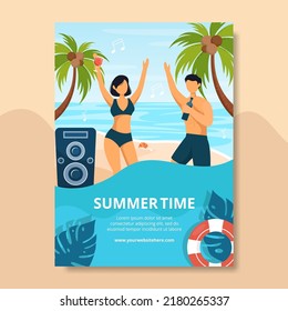Summer Party Poster Template Flat Cartoon Background Vector Illustration