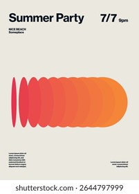 Summer Party Poster Template with Orange Steps Gradient. Editable Printable Abstract eps10 Vector Illustration.