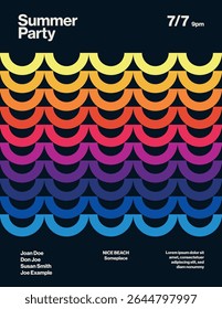 Summer Party Poster Template with Rounded Rectangles. Editable Printable Abstract eps10 Vector Illustration.