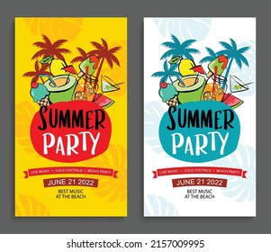 Summer party poster with summer tropical element background.