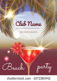 Summer party poster vector. Beach party invitation.