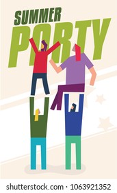 Summer Party Poster. Vector illustration of group of friends partying / enjoying / celebrating.
