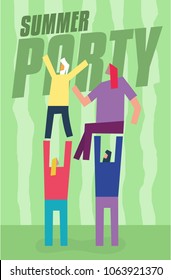 Summer Party Poster. Vector illustration of group of friends partying / enjoying / celebrating.