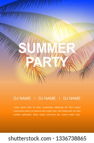 Summer Party Poster vector, palm trees with sunset