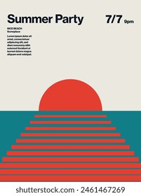 Summer party poster vector template. Printable paper flyer or leaflet for invitations and promotion. Minimal eps10 illustration