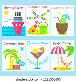 Summer party posters template set. Flat vector cartoon illustration. Objects isolated on a white background.