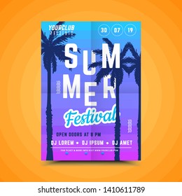 Summer party poster.Summer festival vertical flyer template