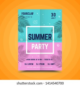 Summer party poster.Summer festival vertical flyer template