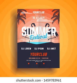 Summer party poster.Summer festival vertical flyer template