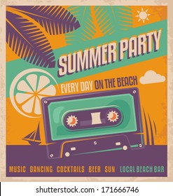 Summer Party Retro Poster Vector Design. Beach Dancing Vintage Flyer Or Ad Template. 