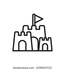 Summer Party Sand Castle Outline Icon Vector Illustration