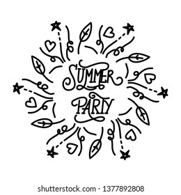 Summer Party Script text Design Template Vector