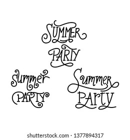 Summer Party Script text Design Template Vector