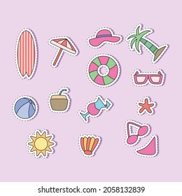 Summer party session stickers pack vector illustration background.