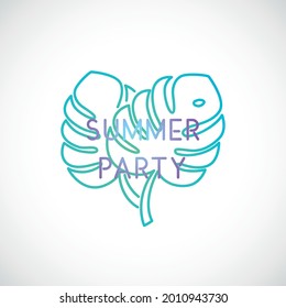 Summer party simple design template with tropical leaves. Summer party banner. Vector illustration.