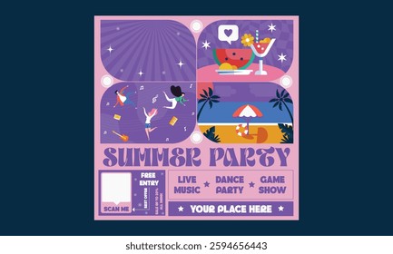 Summer party Socials Media. summer sale template banner, vector illustration