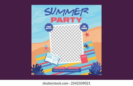 Summer Party Socials Media. Vector Illustration