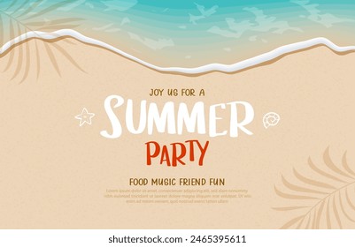 Summer party with soft waves and foam on the sandy beach.