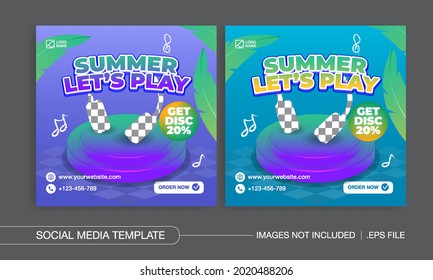 Summer party square banner template for social media premium vector