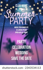 Summer Party Sunset Beach Template Design Palms Party Poster, Flyer