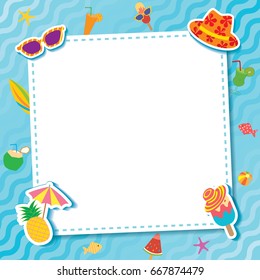 Summer party for template frame decorated with ice cream and fruit symbol decorated with water pool.