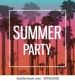 Summer party template with palm silhouettes 