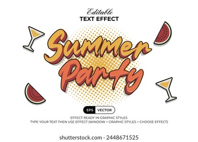 Summer Party Text Effect 3D Style. Editable Text Effect Vector.