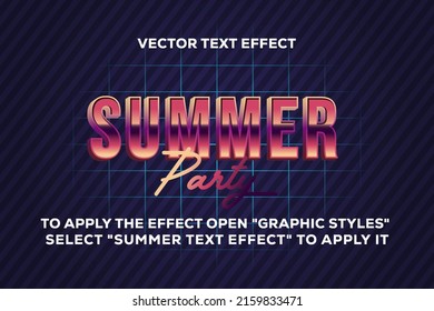 summer party text effect with 80s styles fully editable