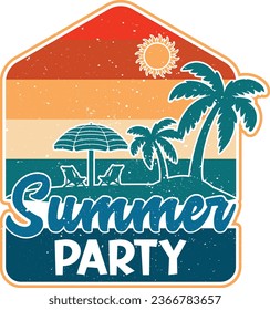 Summer Party T-shirt Design, Retro Vintage Sunset Summer Beach T-shirt