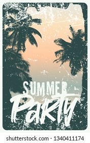 Summer Party typographic grunge vintage poster design. Retro vector illustration.