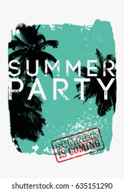 Summer Party typographic grunge vintage poster design. Retro vector illustration.