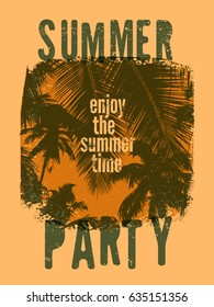Summer Party typographic grunge vintage poster design. Retro vector illustration.