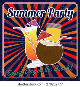 Summer party typographical retro grunge poster, vector illustration