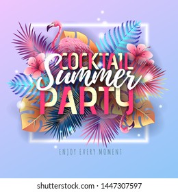 Summer Party Typography Poster Flamingo Fluorescent Stock Vector ...