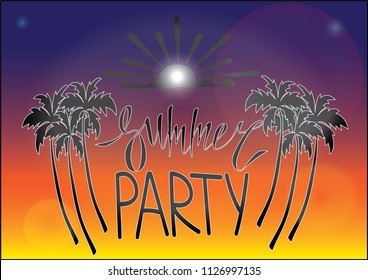 Summer party vector banner design. Warm season lettering typography for postcard, card, invitation.Calligraphy greeting card. Logo, badge, icon, banner.