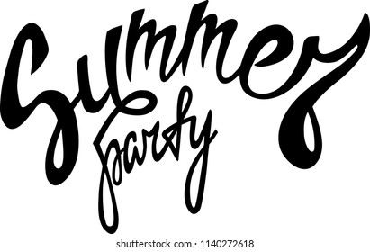 Summer party vector banner design. Warm season lettering typography for postcard, card, invitation.Calligraphy greeting card. Logo, badge, icon, banner.