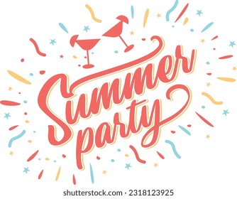 Summer party vector illustration, background. Hand lettering inspirational typography poster, banner.