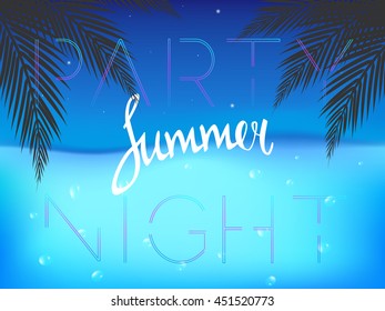 Summer Party vector illustration. Summer vector illustration with  palm leaves.