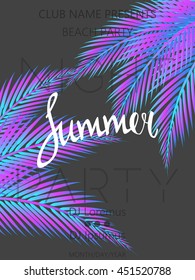 Summer Party vector illustration. Summer vector illustration with  palm leaves.