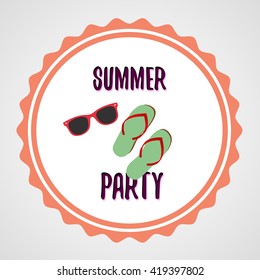 Summer party vector sign or poster with green flip-flops and sunglasses