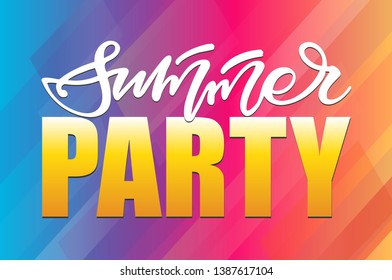 Summer Party Vibes - hand drawn doodle lettering label art with palm tree 