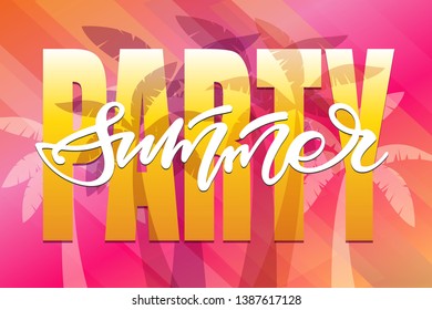 Summer Party Vibes - hand drawn doodle lettering label art with palm tree 