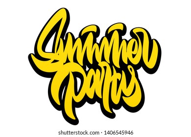 Summer party.Hand drawn vector lettering design. Comics style. Design for t shirt printing.Vector