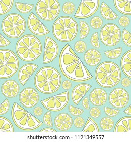 Summer - pastel coloured seamless texture with cute hand drawn lemons. Vector.