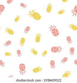 Summer pastel pineapple seamless design. Pattern for bed linen and apparel. Nordic ananas yellow and gray fun pattern. Cute baby style textile fabric cartoon ornament.